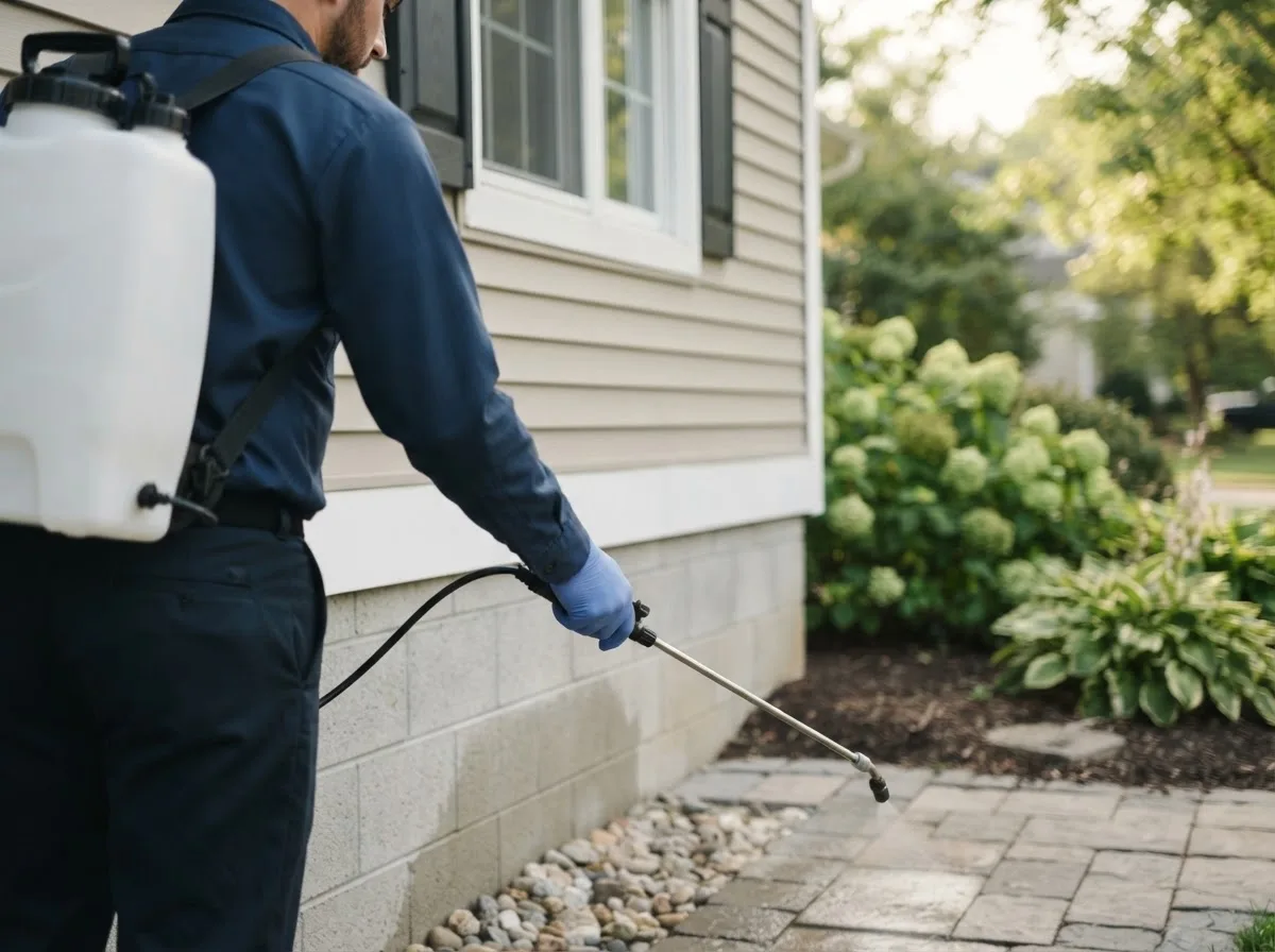 Pest control technician inspecting a home in Clinton, NY